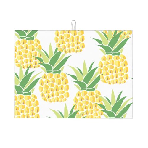 Kingmate Abtropfmatte -Geschirr Trocknungsmatte mit Leaves Motiv, Mikrofaser Küchenunterlage (Ananas Motiv, 46×61cm) von Kingmate