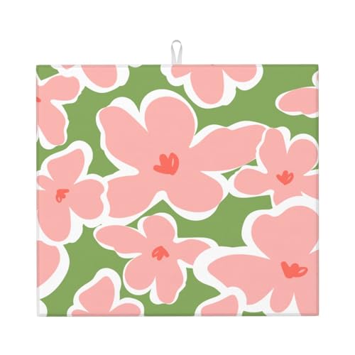 Kingmate Abtropfmatte -Geschirr Trocknungsmatte mit Leaves Motiv, Mikrofaser Küchenunterlage (Blumen Motiv A, 46×41cm) von Kingmate