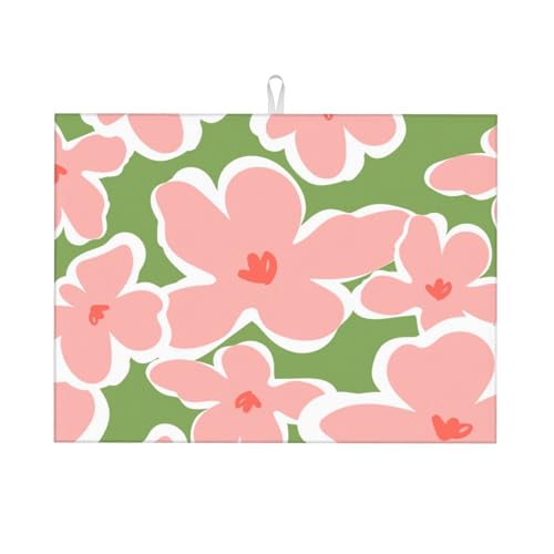 Kingmate Abtropfmatte -Geschirr Trocknungsmatte mit Leaves Motiv, Mikrofaser Küchenunterlage (Blumen Motiv A, 46×61cm) von Kingmate