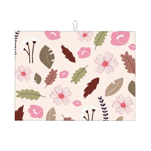 Kingmate Abtropfmatte -Geschirr Trocknungsmatte mit Leaves Motiv, Mikrofaser Küchenunterlage (Blumen Motiv B, 46×41cm) von Kingmate