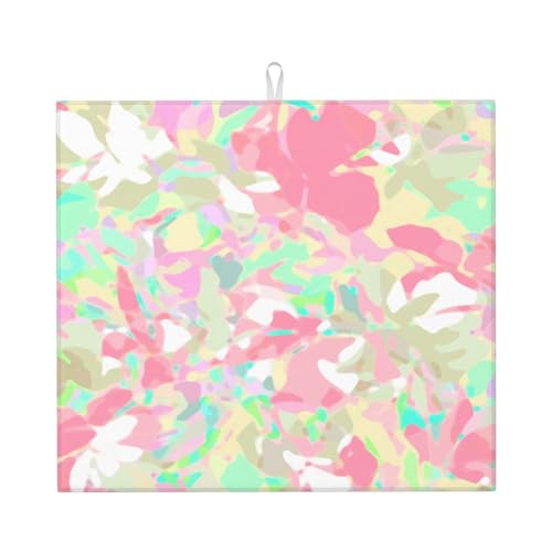 Kingmate Abtropfmatte -Geschirr Trocknungsmatte mit Leaves Motiv, Mikrofaser Küchenunterlage (Camouflage Motiv A, 46×41cm) von Kingmate