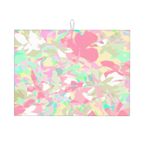 Kingmate Abtropfmatte -Geschirr Trocknungsmatte mit Leaves Motiv, Mikrofaser Küchenunterlage (Camouflage Motiv A, 46×61cm) von Kingmate