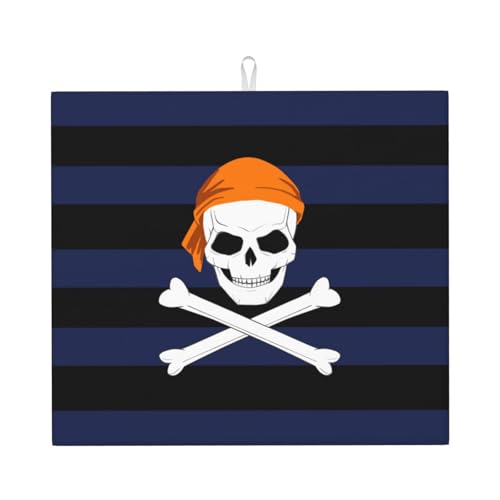 Kingmate Abtropfmatte -Geschirr Trocknungsmatte mit Leaves Motiv, Mikrofaser Küchenunterlage (Pirate Motiv, 46×41cm) von Kingmate