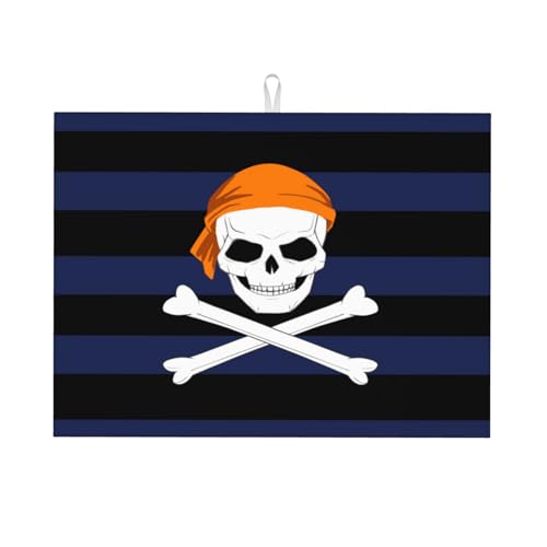 Kingmate Abtropfmatte -Geschirr Trocknungsmatte mit Leaves Motiv, Mikrofaser Küchenunterlage (Pirate Motiv, 46×61cm) von Kingmate
