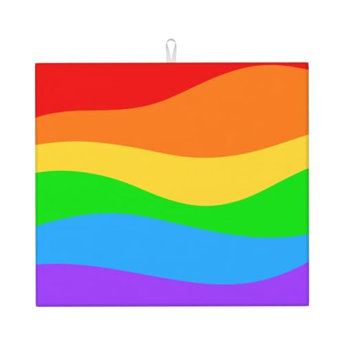 Kingmate Abtropfmatte -Geschirr Trocknungsmatte mit Leaves Motiv, Mikrofaser Küchenunterlage (Regenbogen Motiv, 46×41cm) von Kingmate