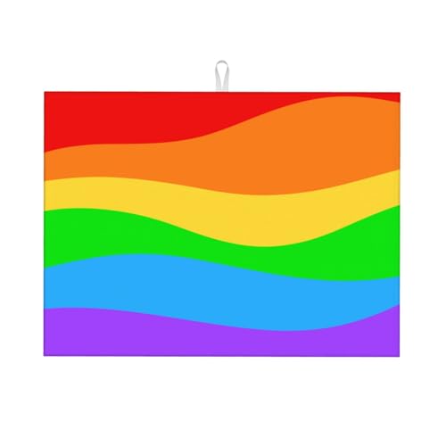 Kingmate Abtropfmatte -Geschirr Trocknungsmatte mit Leaves Motiv, Mikrofaser Küchenunterlage (Regenbogen Motiv, 46×61cm) von Kingmate