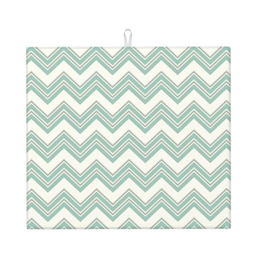 Kingmate Abtropfmatte -Geschirr Trocknungsmatte mit Leaves Motiv, Mikrofaser Küchenunterlage (Triangular Stripe Motiv B, 46×41cm) von Kingmate