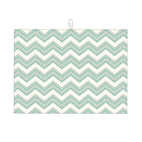 Kingmate Abtropfmatte -Geschirr Trocknungsmatte mit Leaves Motiv, Mikrofaser Küchenunterlage (Triangular Stripe Motiv B, 46×61cm) von Kingmate