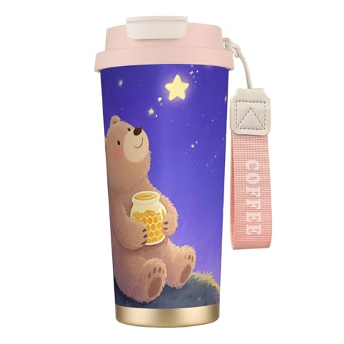 Kingmate Thermobecher 500ml mit Strohhalm & Deckel–Kaffeebecher Thermo to Go auslaufsicher, Doppelwand Isolierbecher aus 318 Edelstahl–Thermo Kaffeebecher für Büro, Reise & Camping von Kingmate