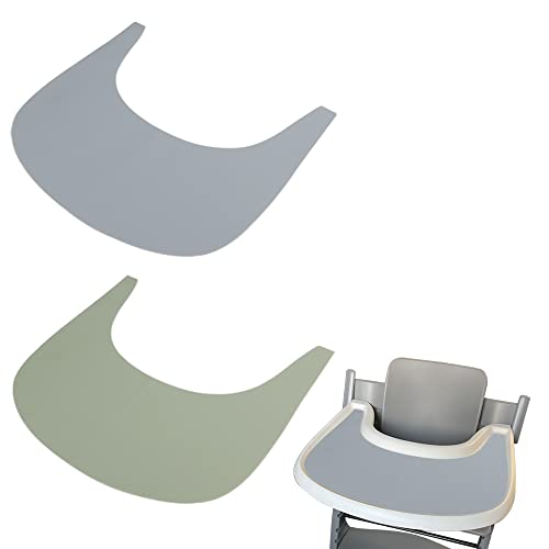 Silikon-Hochstuhl-Tischset für Stokke Tripp Trapp Stuhl, Baby-Hochstuhl-Tablett, Fingerfood-Tischset für Babys, Kleinkinder, Salbeigrün und Staubblau, 2 Stück von Kingovalley