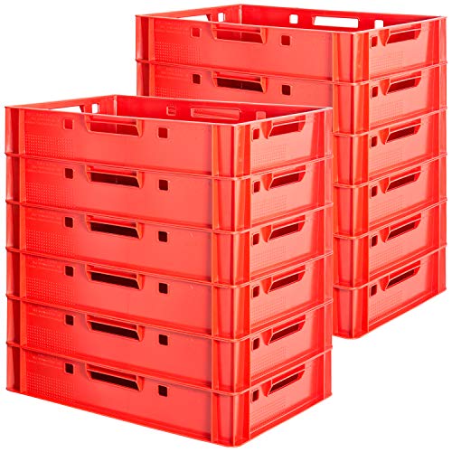 12 Stück E1 Fleischkisten Rot Kisten Eurobox Lebensmittelecht Metzgerkiste Box Aufbewahrungsbox Kunststoff Wanne Plastik Stapelbar Lagerkisten 60 x 40 Kingpower von Kingpower