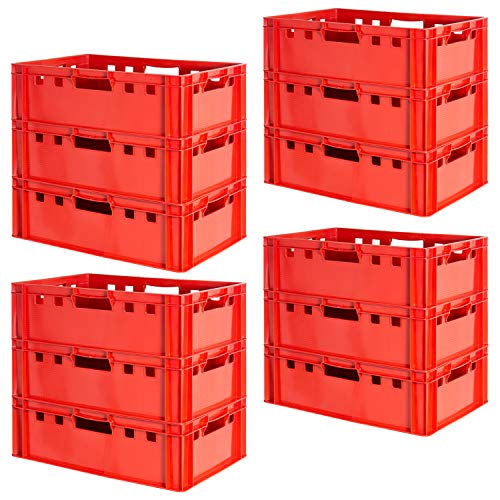12 Stück E2 Fleischkisten Rot Kisten Eurobox Lebensmittelecht Metzgerkiste Box Aufbewahrungsbox Kunststoff Wanne Plastik Stapelbar Lagerkisten 60 x 40 Kingpower von Kingpower