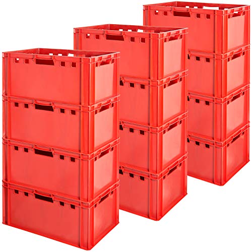 12 Stück E3 Fleischkisten Rot Kisten Eurobox Lebensmittelecht Metzgerkiste Box Aufbewahrungsbox Kunststoff Wanne Plastik Stapelbar Lagerkisten 60 x 40 Kingpower von Kingpower