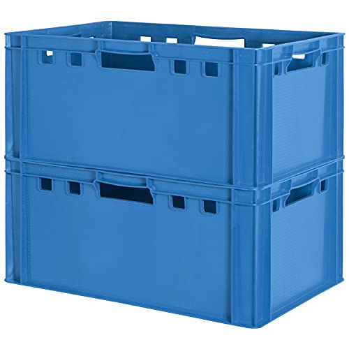 2 Stück E3 Fleischkiste Kiste Eurobox Lebensmittelecht Metzgerkiste Box Aufbewahrungsbox Kunststoff Wanne Plastik Stapelbar Lagerkiste 60 x 40 Blau Kingpower von Kingpower