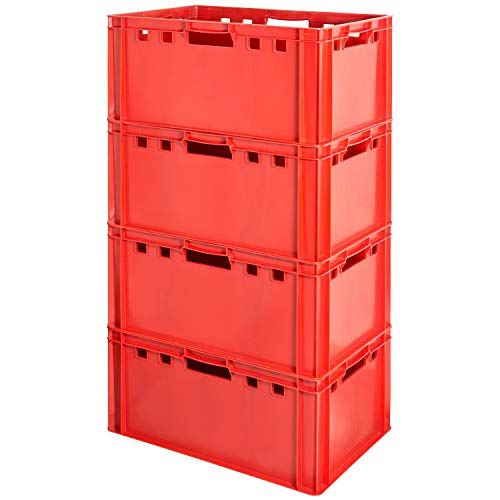 4 Stück E3 Fleischkisten Rot Kisten Eurobox Lebensmittelecht Metzgerkiste Box Aufbewahrungsbox Kunststoff Wanne Plastik Stapelbar Lagerkisten 60 x 40 Kingpower von Kingpower