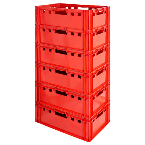 Kingpower 6 Stück E2 Fleischkisten Rot Kisten Eurobox Lebensmittelecht Metzgerkiste Box Aufbewahrungsbox Kunststoff Wanne Plastik Stapelbar Lagerkisten 60 x 40 von Kingpower