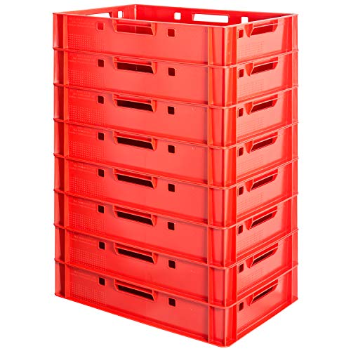 8 Stück E1 Fleischkisten Rot Kisten Eurobox Lebensmittelecht Metzgerkiste Box Aufbewahrungsbox Kunststoff Wanne Plastik Stapelbar Lagerkisten 60 x 40 Kingpower von Kingpower