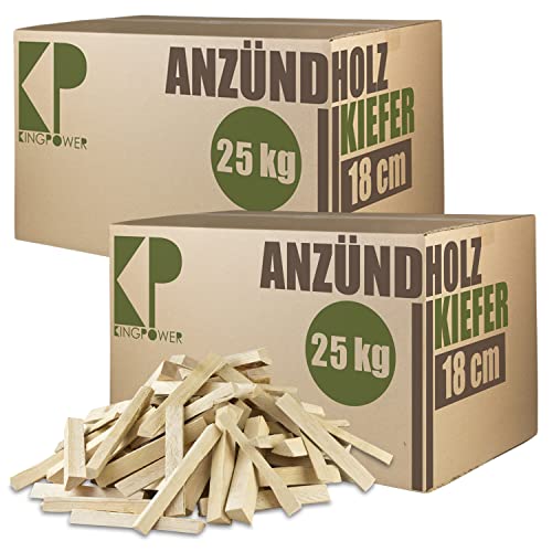 Anmachholz 5-100 kg Kiefer Anzündholz Anfeuerholz Brennholz Holz für Kamin Grill Ofen Trocken BBQ Smoker Kaminholz Anzünder 18 cm Ofenholz Ofenfertig Kingpower, Menge:50 kg von Kingpower