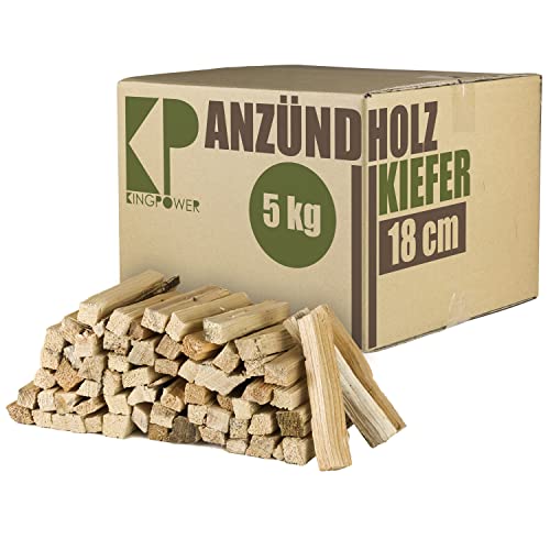 Anmachholz 5 kg Kiefer Anzündholz Anfeuerholz Brennholz Holz für Kamin Grill Ofen Trocken BBQ Smoker Kaminholz Anzünder 18 cm Ofenholz Ofenfertig Kingpower von Kingpower