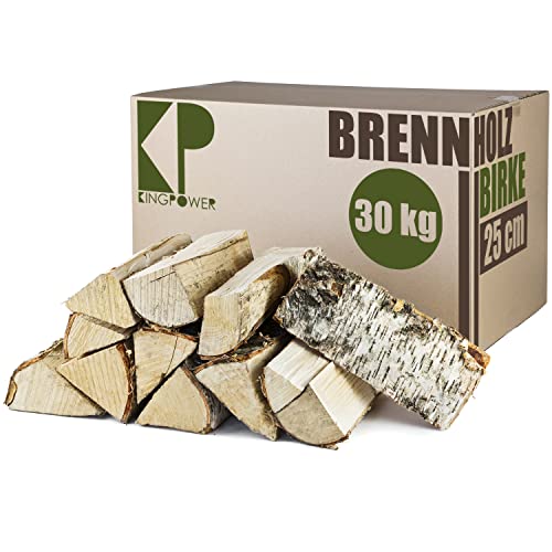 Brennholz Kaminholz Birkenholz 30, 60 und 90 kg Holz Birke Für Ofen Kamin Kaminofen Feuerschale Grill Feuerholz Holzscheite Wood 25 cm Kammergetrocknet Kingpower, Menge:30 kg von Kingpower