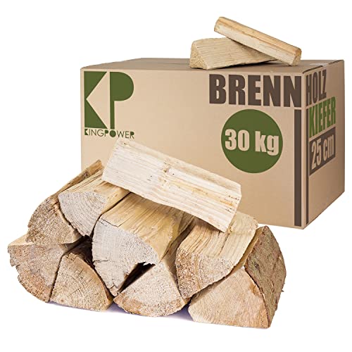 Brennholz Kaminholz Kiefer 30, 60 und 90 kg Holz Für Ofen und Kamin Kaminofen Feuerschale Grill Feuerholz Holzscheite Wood 25 cm kammergetrocknet Kingpower, Menge:30 kg von Kingpower