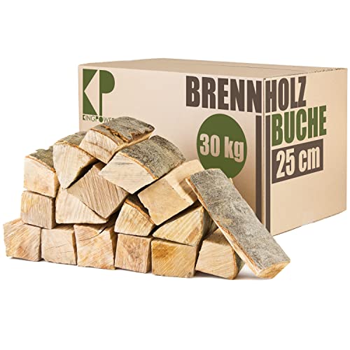 Buche Brennholz 25 cm Kaminholz 30, 60 oder 90kg für Kaminofen Lagerfeuer Feuerschale Ofen Grill Buchenholz kammergetrocknet ofenfertig Holzscheite Kingpower, Menge:30 kg von Kingpower