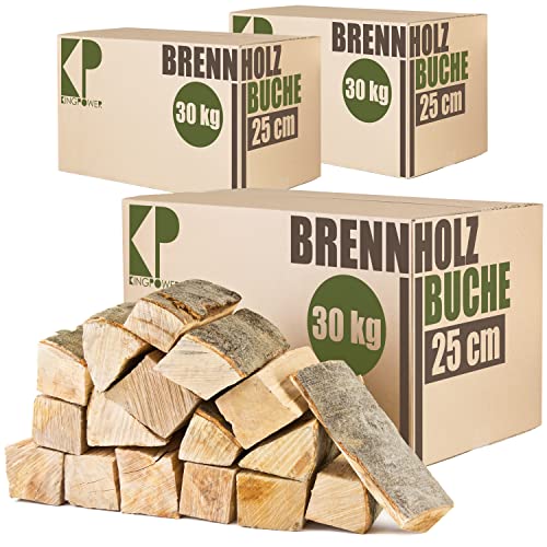 Buche Brennholz 25 cm Kaminholz 30, 60 oder 90kg für Kaminofen Lagerfeuer Feuerschale Ofen Grill Buchenholz kammergetrocknet ofenfertig Holzscheite Kingpower, Menge:90 kg von Kingpower