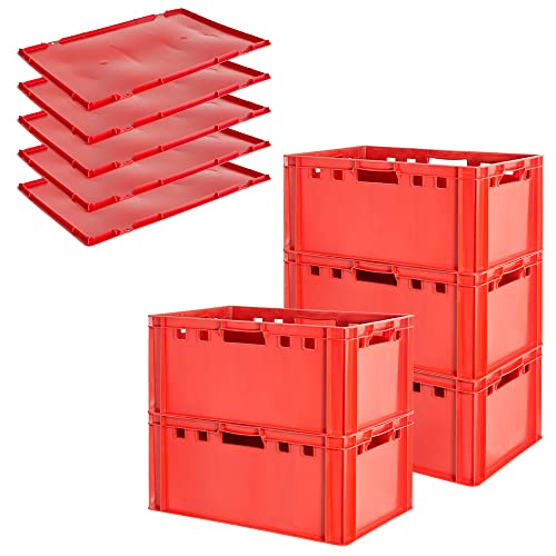 Fleischkiste E3 mit Deckeln Fleischkiste Rot Fleischerkiste Fleischkisten Kiste Fleischkiste Eurobox Lebensmittelecht 60 x 40 Metzgerkiste Auswahl Kingpower, Anzahl:5 von Kingpower
