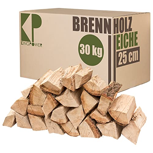 Holz Reine Eiche 30, 60 und 90 kg Kaminholz 25 cm Brennholz für Kamin Feuerschale Smoker Ofen Grill kammergetrocknet Anzündholz Feuerholz ofenfertig Kingpower, Menge :90 kg von Kingpower