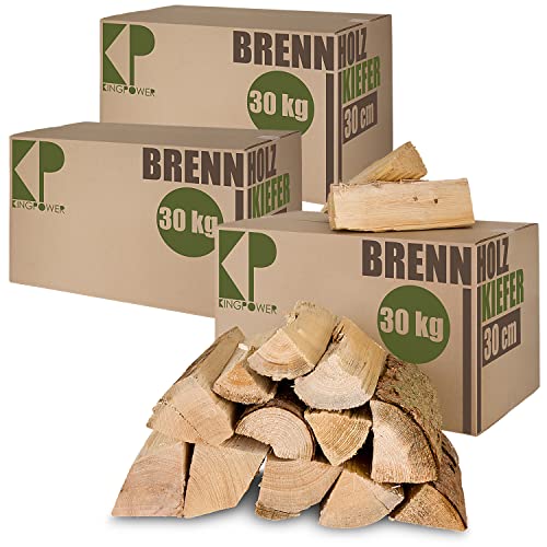 Kiefer Brennholz Kaminholz 30, 60 oder 90 kg Holz Für Ofen und Kamin Kaminofen Feuerschale Grill Feuerholz 30 cm Wood Holzscheite Kammergetrocknet Kingpower, Menge:90 kg von Kingpower