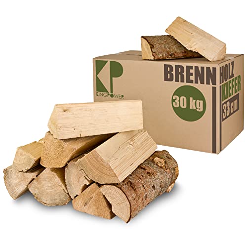 Kiefer Brennholz Kaminholz 30, 60 oder 90 kg Holz Für Ofen und Kamin Kaminofen Feuerschale Grill Feuerholz 33 cm Wood Holzscheite Kammergetrocknet Kingpower, Menge:30 kg von Kingpower