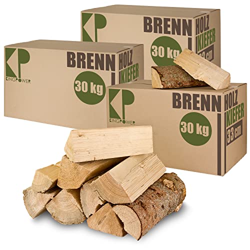 Kiefer Brennholz Kaminholz 90 kg Holz Für Ofen und Kamin Kaminofen Feuerschale Grill Feuerholz 33 cm Holzscheite Wood Kammergetrocknet Kingpower von Kingpower