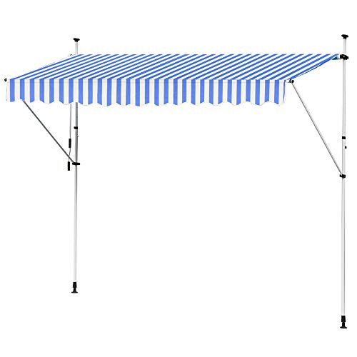 Kingpower Markise Klemmmarkise 350 cm breit Balkon, einziehbar Balkonmarkise mit Kurbel Gelenkmarkise Standmarkise Sonnenschutz, in Blau und Weiß von Kingpower