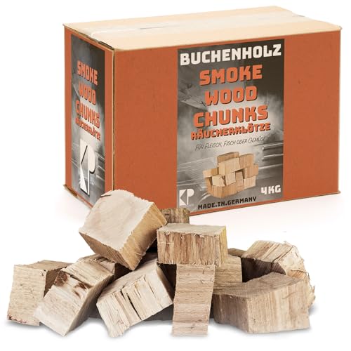 Kingpower Räucherklötze Smoker Grill Chunks für BBQ Buche Räuchern 2 kg 4 kg XXXL Räucherofen Wood Grillen Smoken Zubehör Smoke Raeuchern Feuerschale Chips, Menge:4 kg von Kingpower