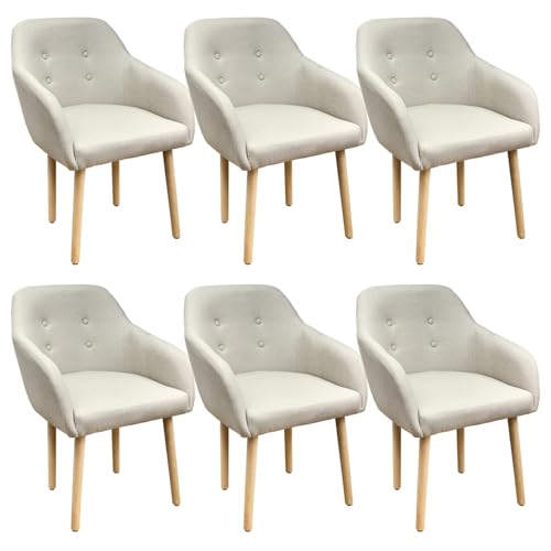 Kingpower Stühle Esszimmerstühle in 2er, 4er, 6er, 8er Set, Armlehnstuhl Polsterstuhl Stoff Sessel mit Armlehne Echtholz Stuhl Sessel Stuhlbeine in Beige, Stück:6 von Kingpower