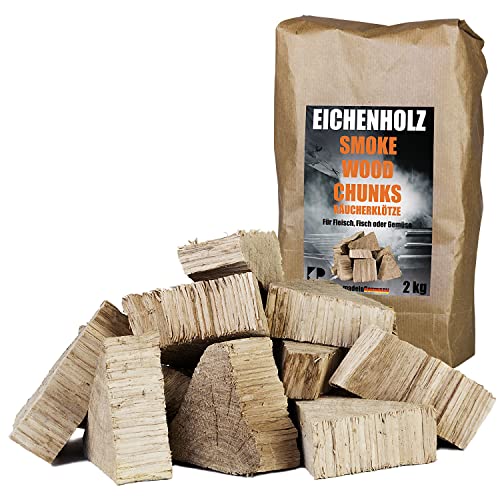 Räucherklötze Smoker Grill Chunks für BBQ Buche Eiche Räuchern 2-4 kg XXXL Räucherofen Wood Grillen Smoken Zubehör Raeuchern Feuerschale Chips Kingpower, Menge:2 kg Eiche von Kingpower