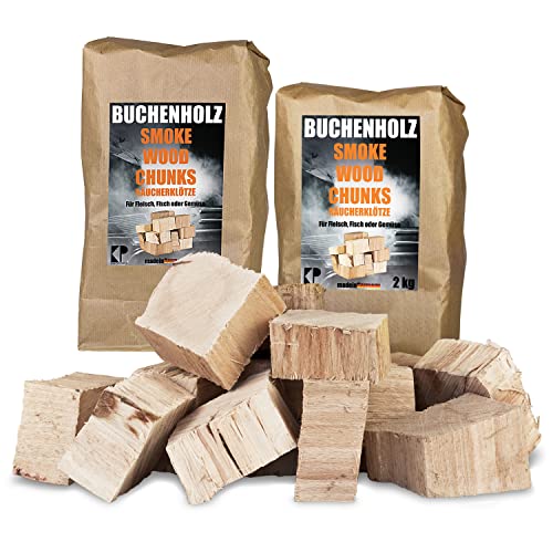 Räucherklötze Smoker Grill Chunks für BBQ Buche Räuchern 2-4 kg XXXL Räucherofen Wood Grillen Smoken Zubehör Smoke Raeuchern Feuerschale Chips Kingpower, Menge:4 kg von Kingpower