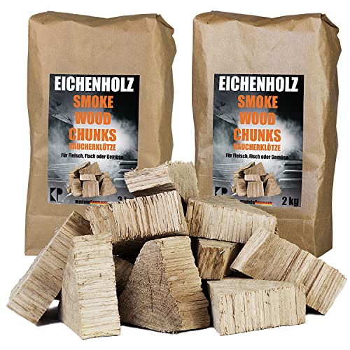 Räucherklötze Smoker Grill Chunks für BBQ Eiche Räuchern 2-4 kg XXXL Räucherofen Wood Grillen Smoken Zubehör Smoke Raeuchern Feuerschale Chips Kingpower, Menge:4 kg von Kingpower