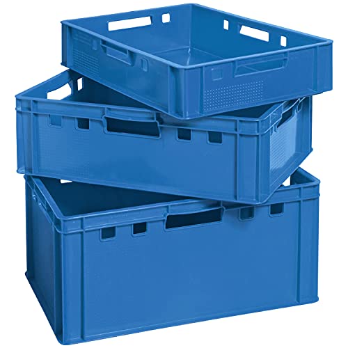 Set Fleischkiste E1 E2 E3 Fleischkisten Blau Kisten Eurobox Lebensmittelecht Metzgerkiste Box Aufbewahrungsbox Kunststoff Wanne Plastik Stapelbar Kingpower von Kingpower