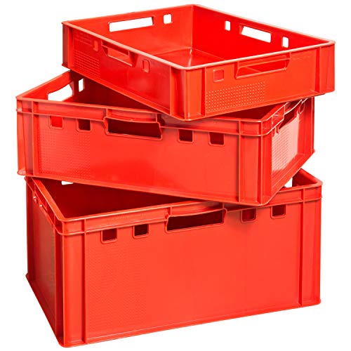 Set Fleischkiste E1 E2 E3 Fleischkisten Rot Kisten Eurobox Lebensmittelecht Metzgerkiste Box Aufbewahrungsbox Kunststoff Wanne Plastik Stapelbar Kingpower von Kingpower