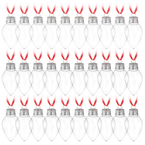 Kingrol 30 Stück 85mm Füllbare Glühbirne Ornamente, 3.4 Zoll Klare bruchsichere Kunststoff Weihnachten Ornamente mit Schraubkappen für Weihnachtsbaum Dekoration, Party Favors von Kingrol