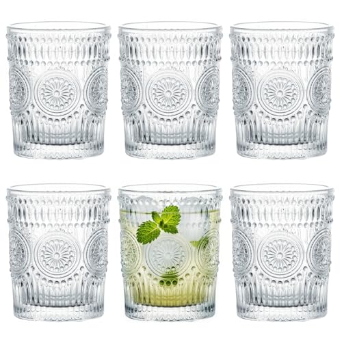 Kingrol 6 Stück Wassergläser 270ml Geprägte Trinkglas Vintage Saftgläser Cocktailgläser Longdrinkgläser für Wasser Saft Bier Milch Getränke von Kingrol