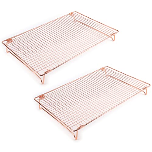 Kingrol Kühlgitter aus Edelstahl mit zusammenklappbaren Beinen, stapelbare Gitterdraht-Regale zum Kochen und Backen, Roségold, 2 Stück von Kingrol