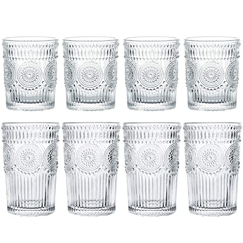 Kingrol 8 Stück Romantische Trinkgläser, 4 Highball-Gläser (350 ml) und 4 Steingläser (250 ml), Premium Glasbecher Glaswaren Set für Wasser, Getränke, Bier, Cocktails von Kingrol