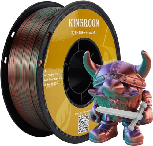 Kingroon PLA, Triple Color Seiden PLA Filament, Filament PLA Dreifarbig,3D Drucker Filament, Maßgenauigkeit +/- 0,03 mm, 1-kg-Spule (2,2 lbs), 1,75 mm, Grün Violettes Kupfer 3D Printer Filament von Kingroon