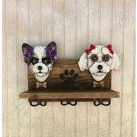 Personalisierter 2Er Hundeleinenhalter Mit Ablage. 2 Kombination. Handgefertigter Leinenhalter Ablage Und Haken von KingsBenchCreations