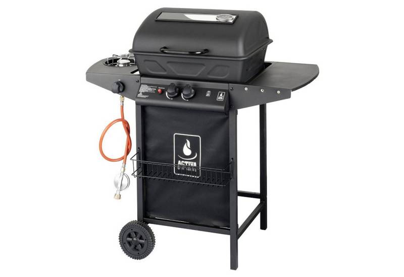 Kingsale Gasgrill Lavastein Gasgrill 5,5 KW + Seitenbrenner 2,5 KW, Thermometer, Abdeckhaube von Kingsale