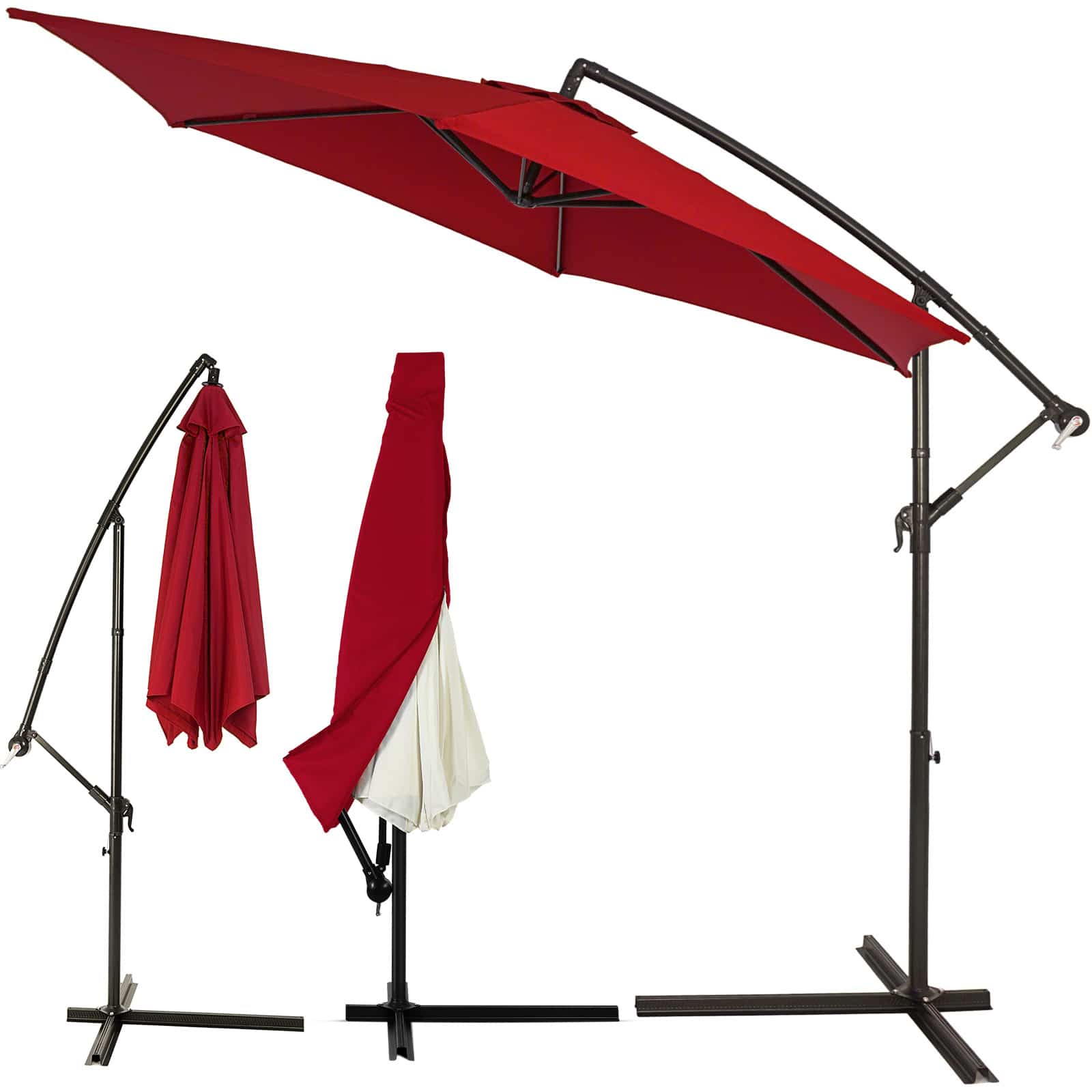 Ampelschirm Rot Alu Ø300cm UV-Schutz 50+ + Abdeckung von Kingsleeve®