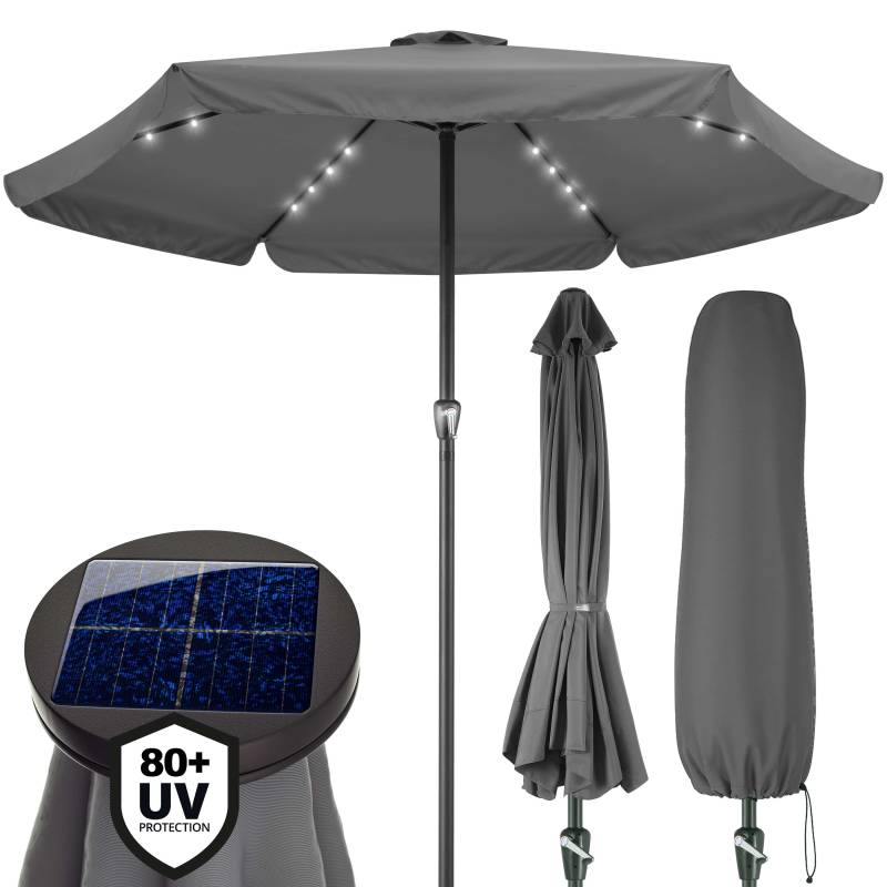 LED Solar Sonnenschirm Athen Anthrazit Ø330cm UV-Schutz 80+ von Kingsleeve®