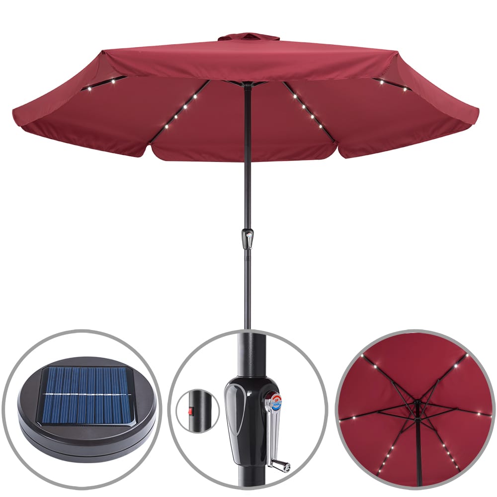 LED Solar Sonnenschirm Athen Rot Ø330cm UV-Schutz 80+ von Kingsleeve®